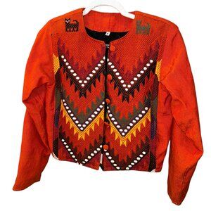 Vintage FANTASTIC treasure burnt orange embroidered crop jacket S  ethnic